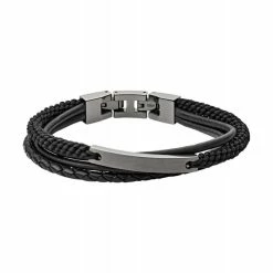 Bracelet Homme Casual Cuir Noir Multi-liens Fossil